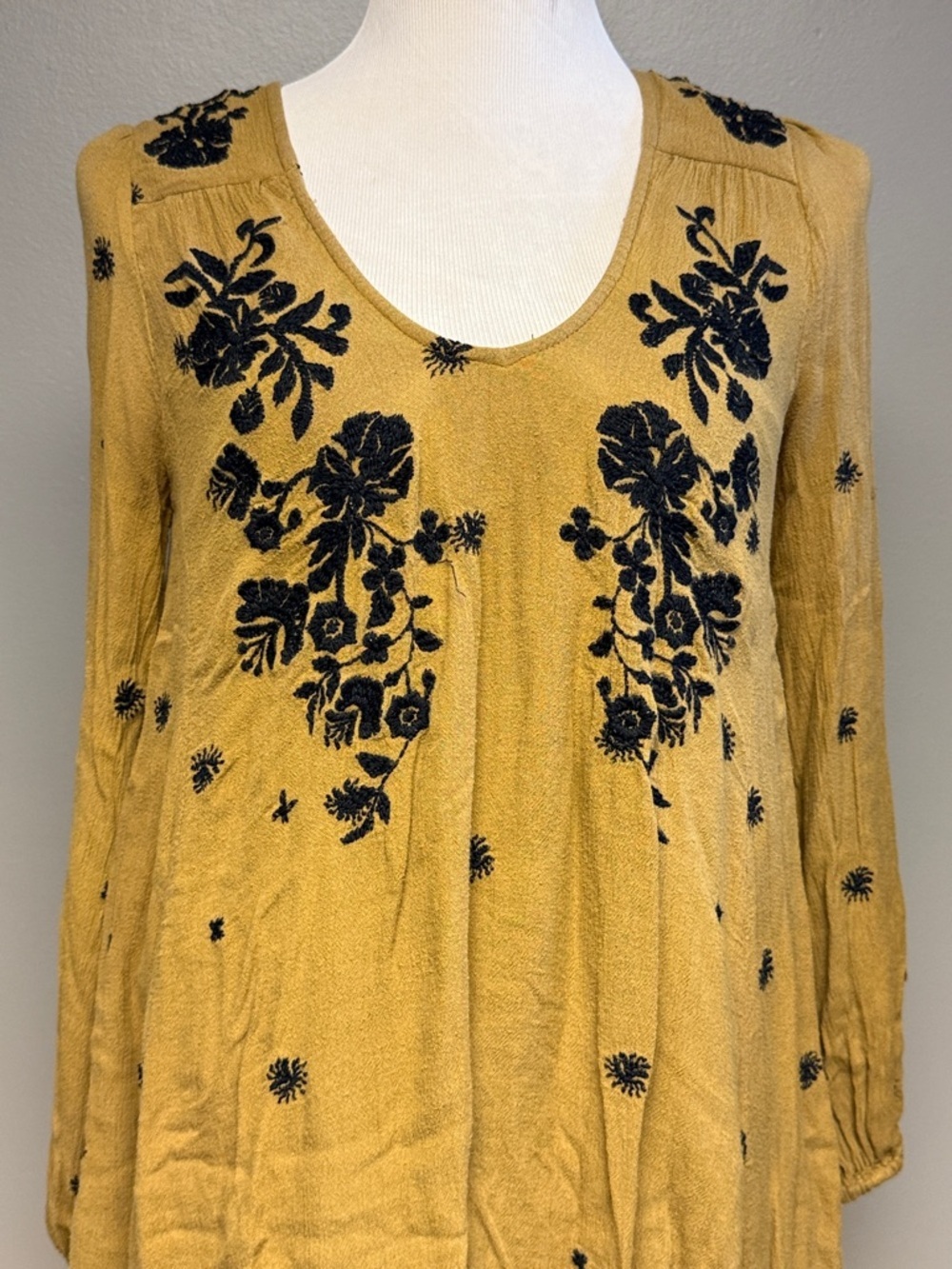 Free People Mustard Floral Embroidered Tunic Top Boho - Picture 2 of 6